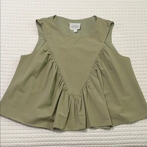 Sage Green Ruffle-Trim Sleeveless Tank
